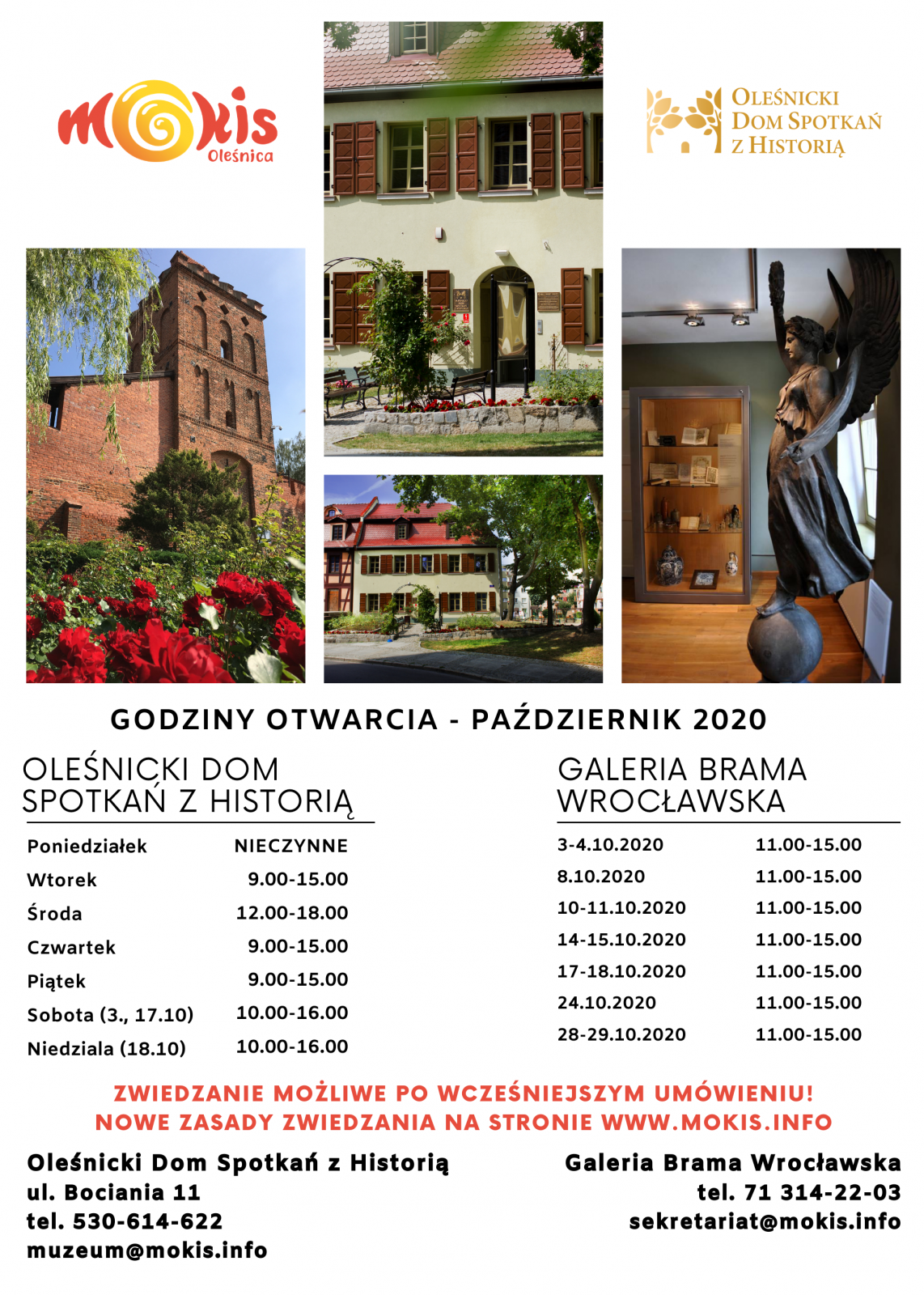 plakat informacyjny godziny otwarcia ODSZH i Brama
