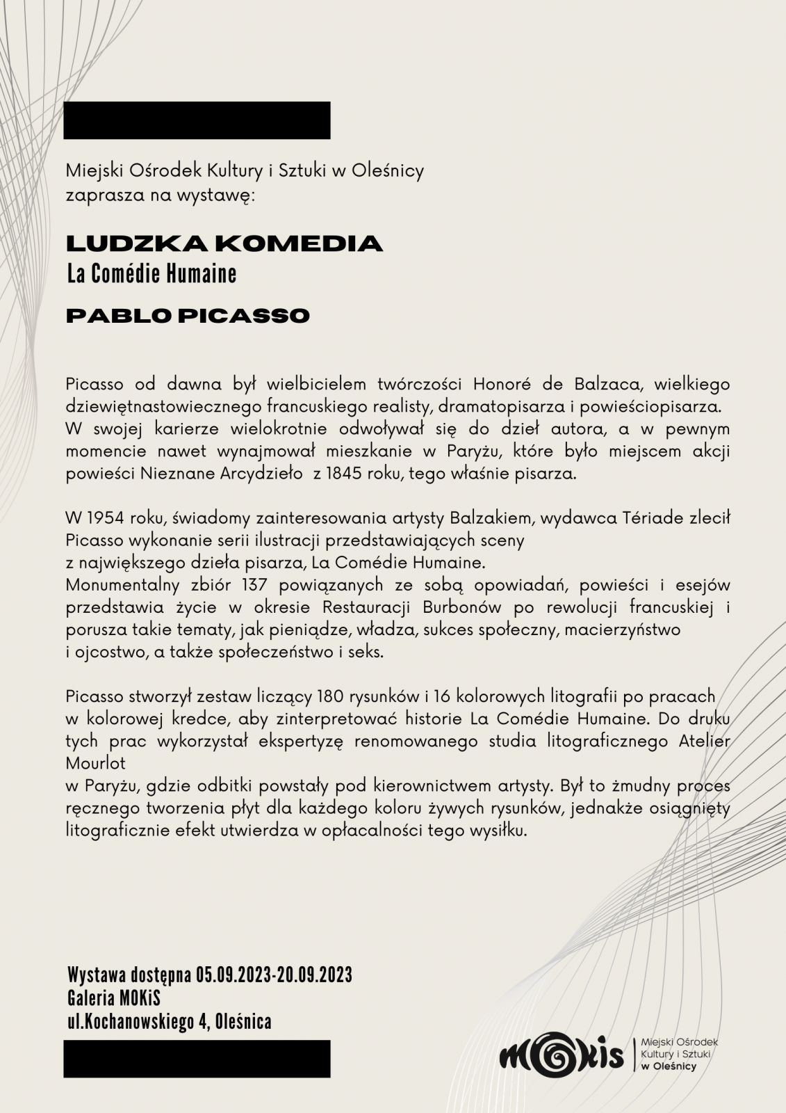 opis wystawy „Pablo Picasso - Ludzka Komedia”