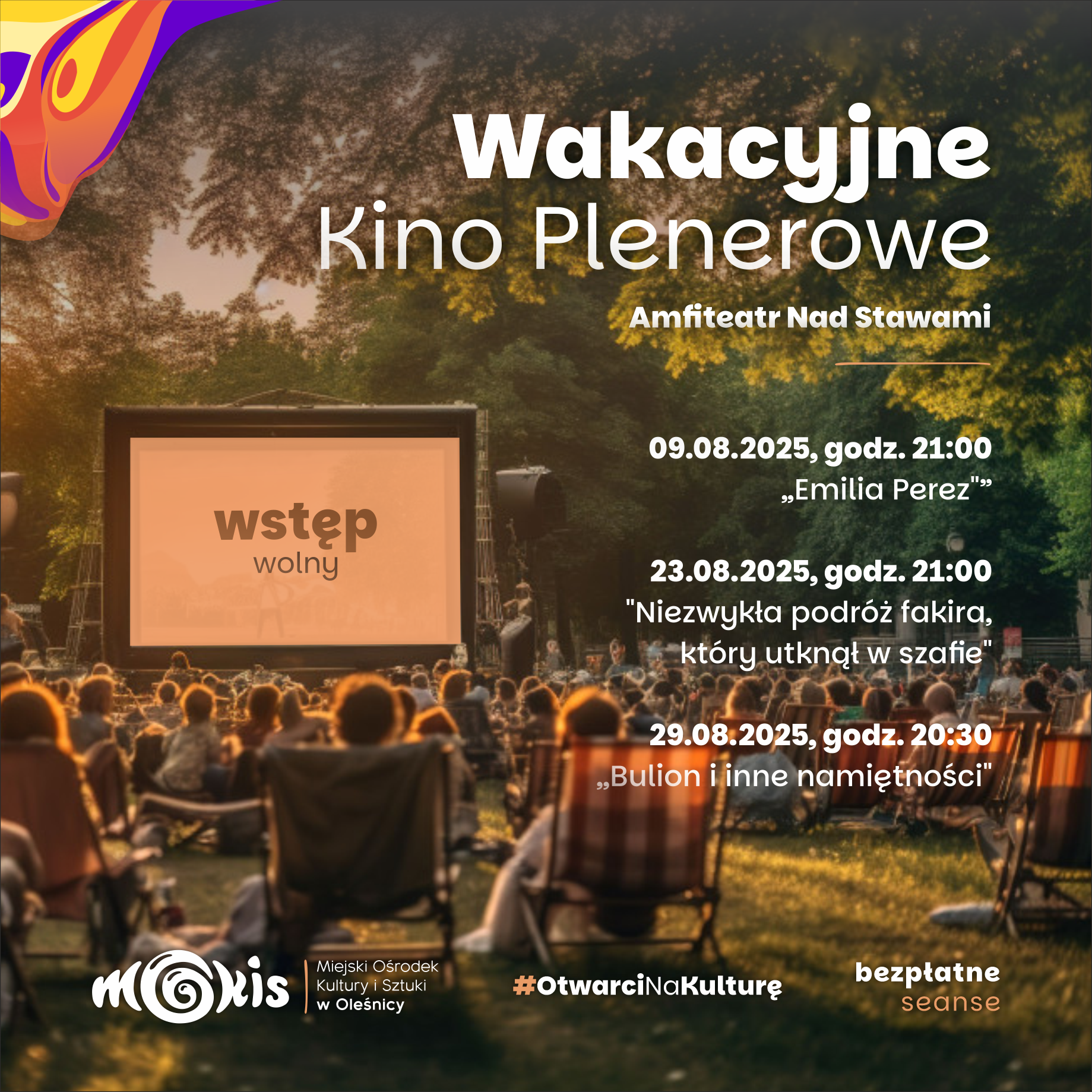plakat wakacyjne kino plenerowe