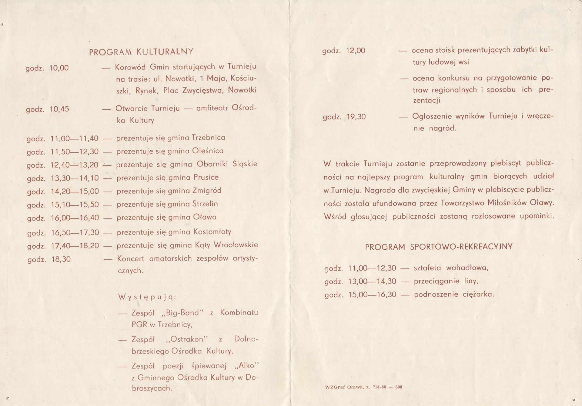 Program Wojewódzkiego Turnieju Gmin Kolorowe Wsie, Oława 21.09.1980 (2)